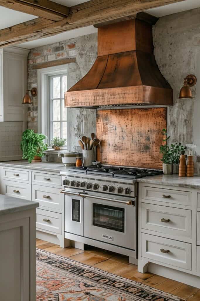 kitchen with Statement Backsplashes. Envision a kitchen where the backsplash is the focal point, moving beyond traditional tiles to bold options like patterned wallpaper, metallic panels, or reclaimed wood. This trend allows for personal expression, dramatically altering the kitchen's look and feel. The image should capture this creative freedom, making the kitchen stand out with its unique backsplash choices