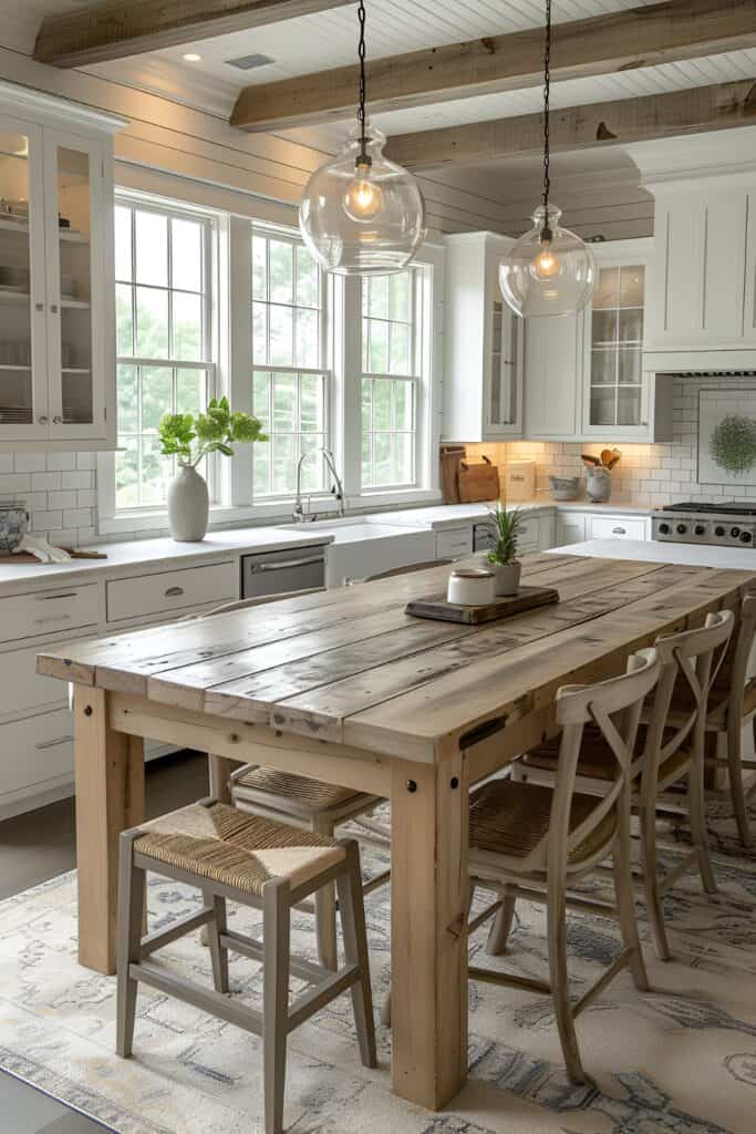 Shabby chic decor with distressed furniture in a cozy cottage kitchen